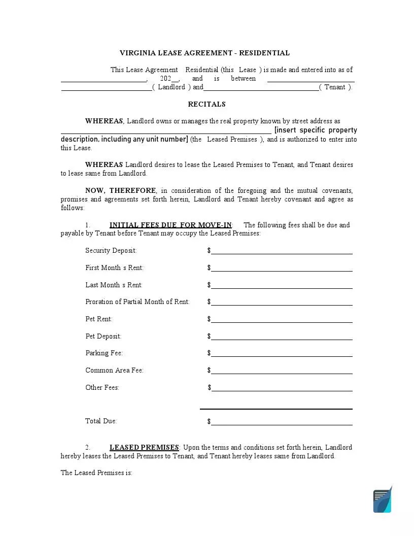 free virginia lease agreement forms va rental templates formspal
