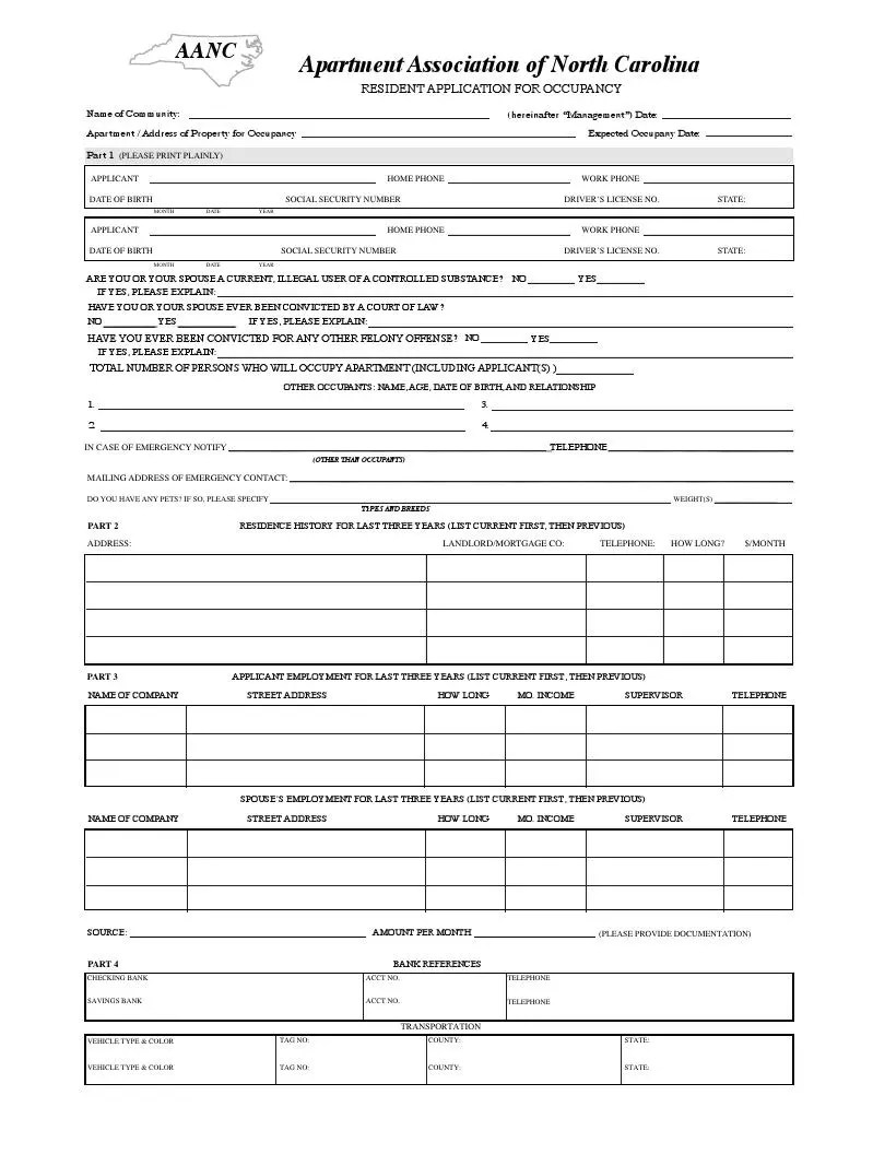 free north carolina rental application template formspal