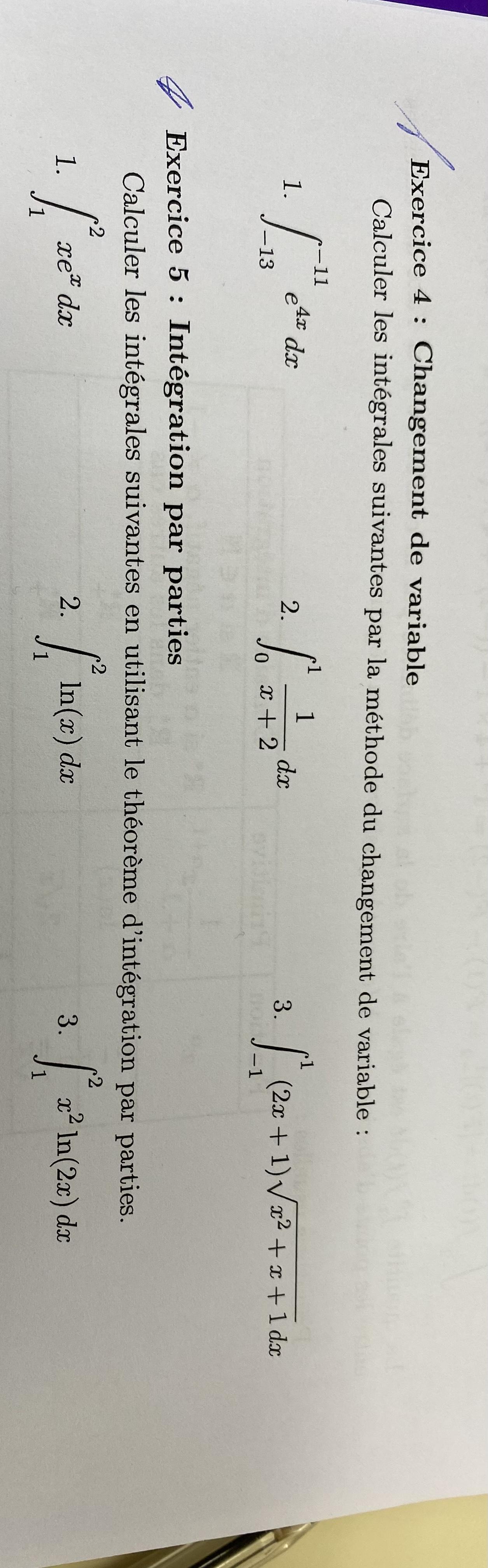 Bonjour, j’ai besoin de votre aide pour les deux exercices sur les  intégrales. Je vous remercie - Nosdevoirs.fr
