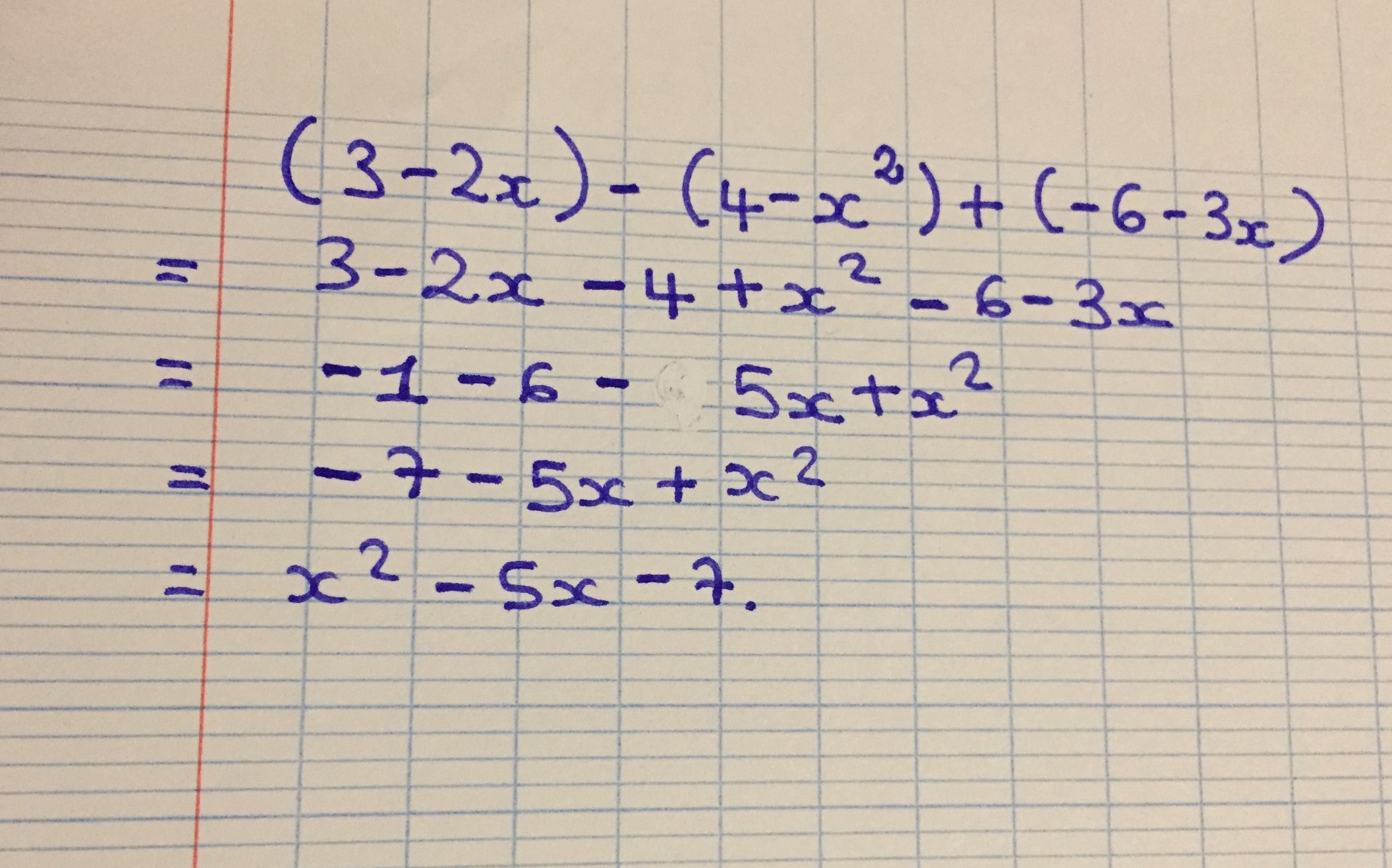 Please enter the correct email address. Coucou, RÃ©duire ce calcul : (3-2x)-(4-x2( au carrÃ©)) +(-6-3x)Merci d