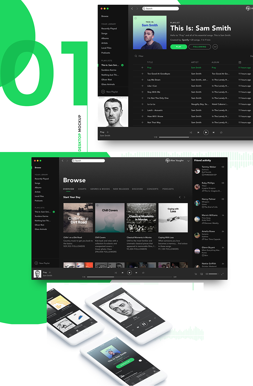 A social media kit is a package of branded materials like banners, posts and other content for you to post on your social media pages. Spotify Mockup Full Ui Free Ui Resource For Sketch Freebiesui