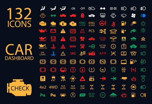 · check engine light · engine coolant temperature light · transmission fluid temperature light. Car Dashboard Icon Set Vector Free Download