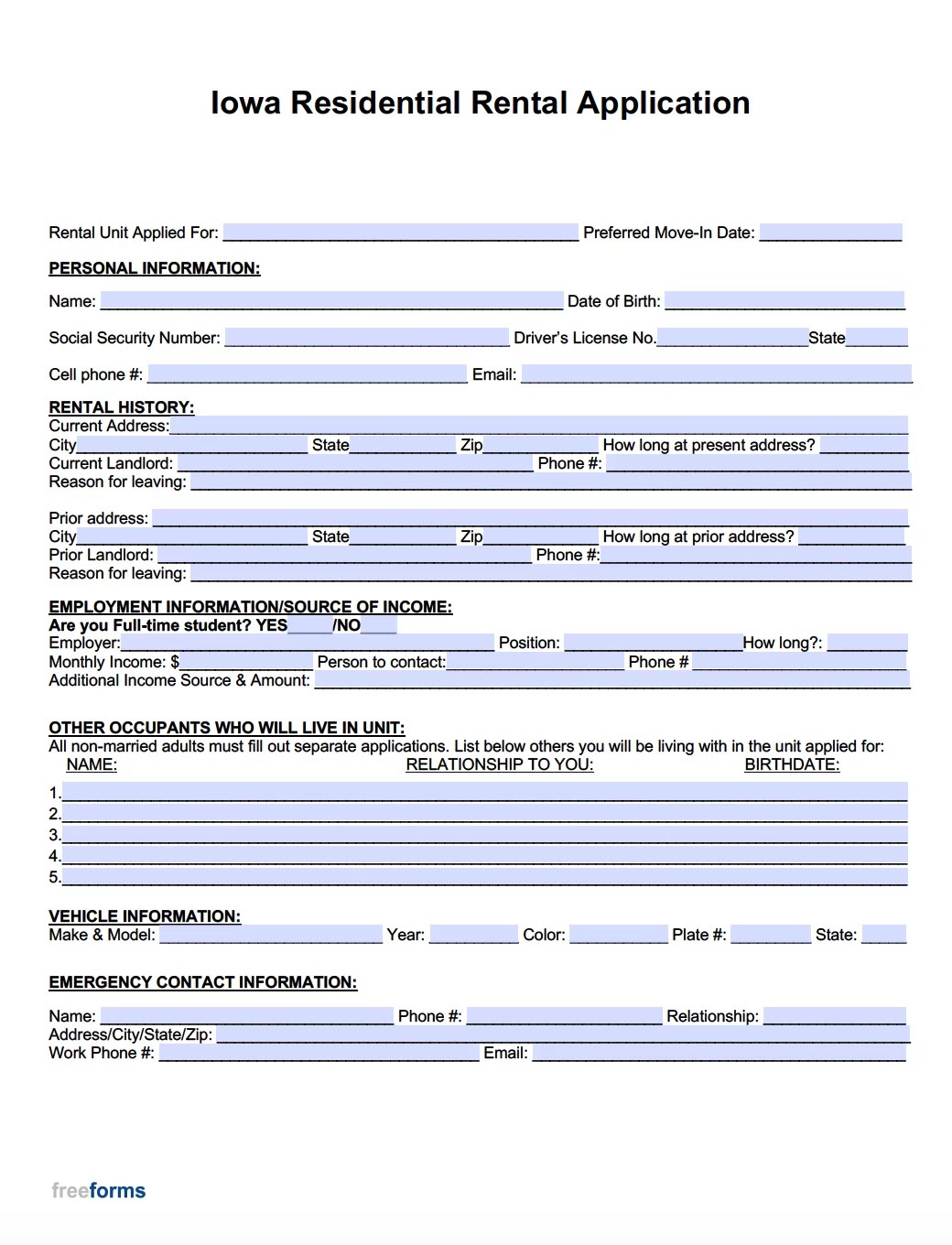 free iowa residential rental application form pdf
