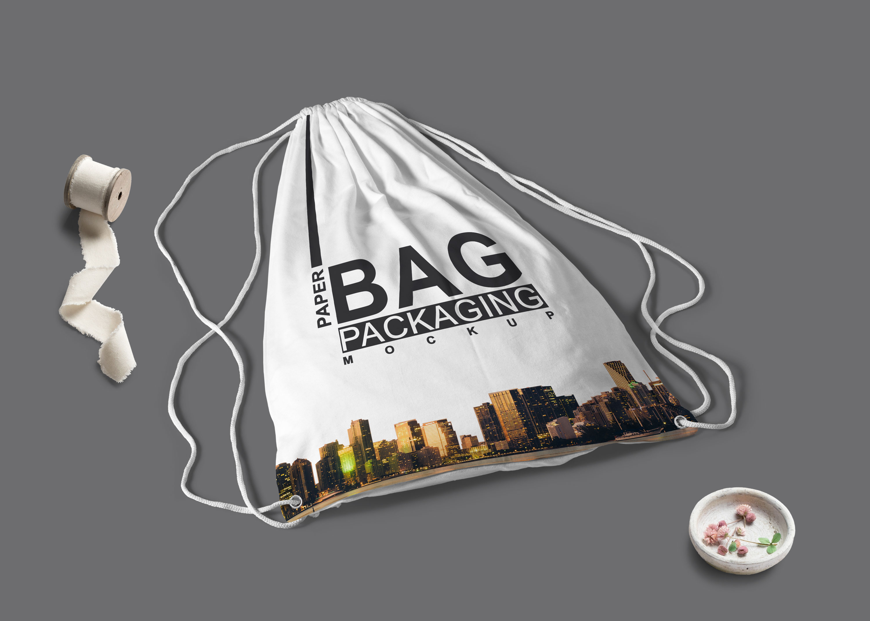 Free drawstring backpack mockup featuring sharp details, realistic lighting. Free Drawstring Backpack Mockup Freemockup Net