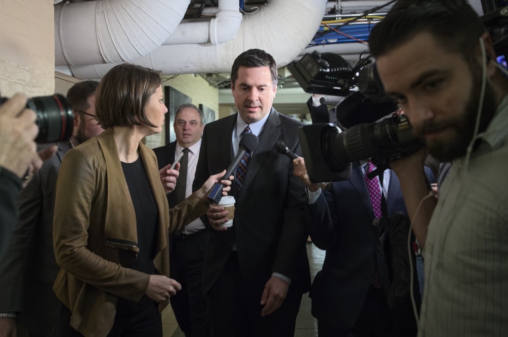 House Intelligence Committee Chairman Nunes arrives for a weekly meeting of the Republican Conference with House Speaker Paul Ryan and the GOP leadership on Wednesday. CREDIT: AP Photo/J. Scott Applewhite.