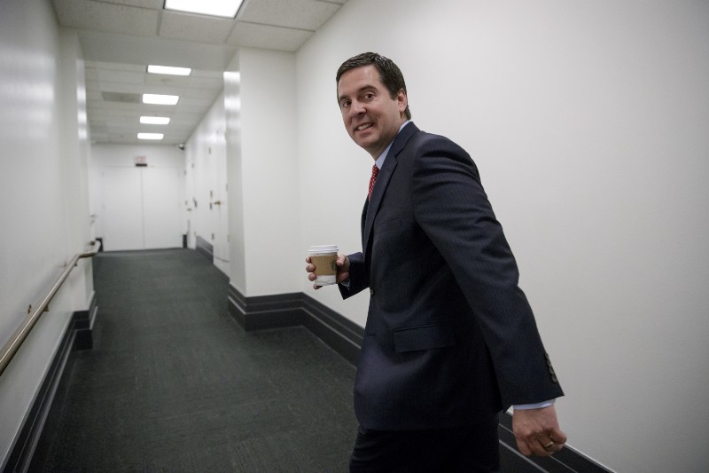 House Intelligence Committee Chairman Rep. Devin Nunes, R-Calif., arrives for a closed-door GOP strategy session on Capitol Hill in Washington, Tuesday, April 4, 2017. CREDIT: AP Photo/J. Scott Applewhite.