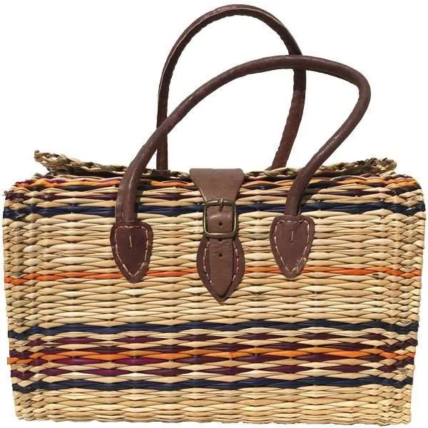 Large Wicker & Leather Buckle Satchel Tote Bag From Spain Ceramics