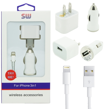 Sw Usb Charger Usb Charger Iphone 3 In 1 Red Packaging White Fr Wireless