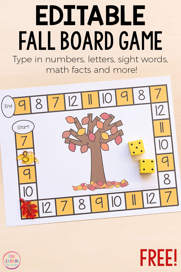 You can give your brain a bit of a workout at mathplayground.com or Editable Fall Board Game