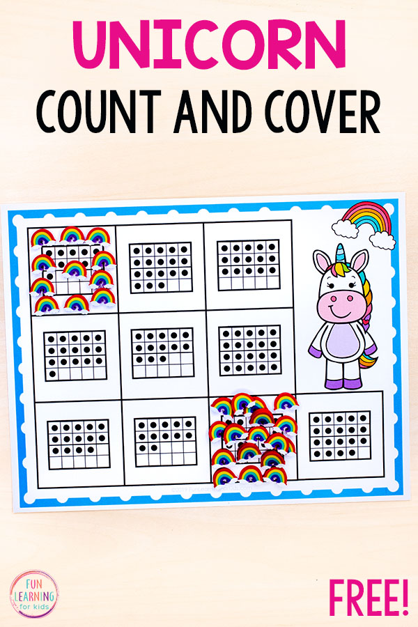 unicorn count and cover counting mats printable