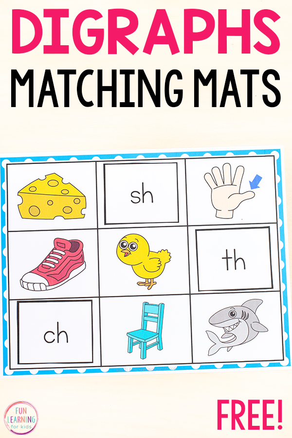 free printable digraph words matching mats for kindergarten