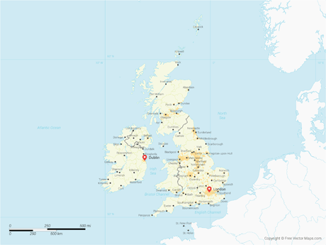 Borders and names of the regions. Vector Maps Of The United Kingdom Free Vector Maps