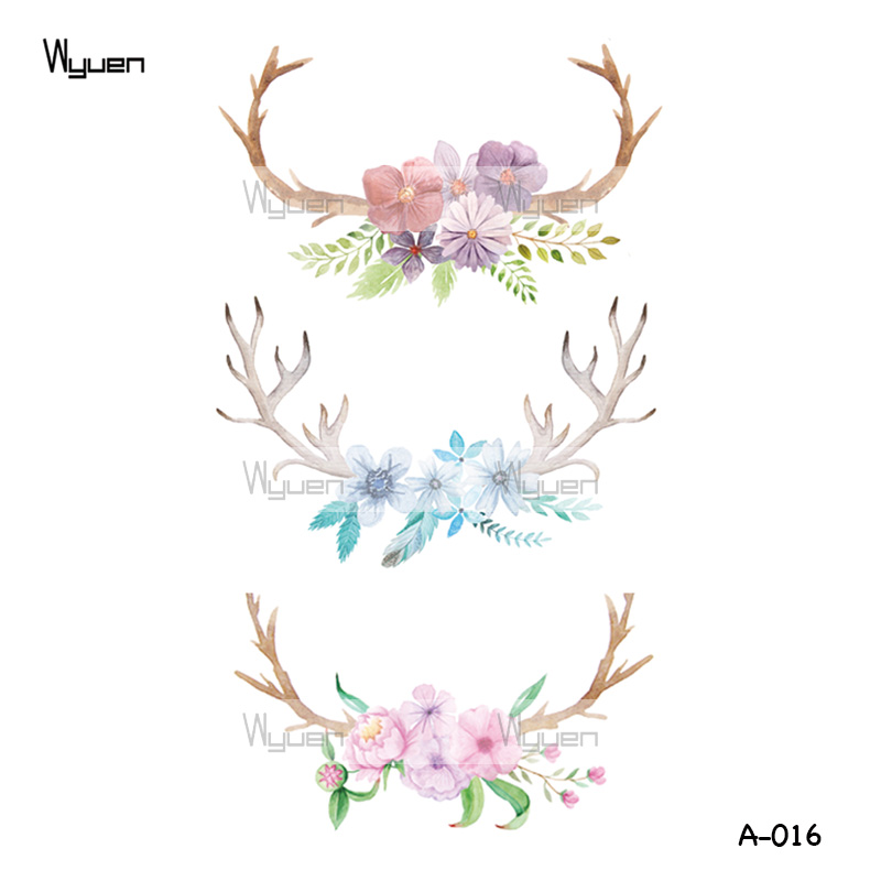 Wyuen Hot Designs Deer Temporary Tattoo For Women Tattoo Body Art Antlers Flower Waterproof Fake Tatoo Sticker A-016 - Aliexpress Beauty & Health 800_x_800_jpg