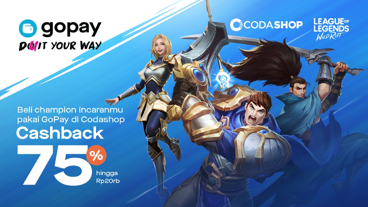 Promo berupa cashback rp 99.000 untuk minimal transaksi rp1.250.000. Gopay X Codashop Berikan Cashback 75 Buat Top Up Games Wild Rift Gadgetren