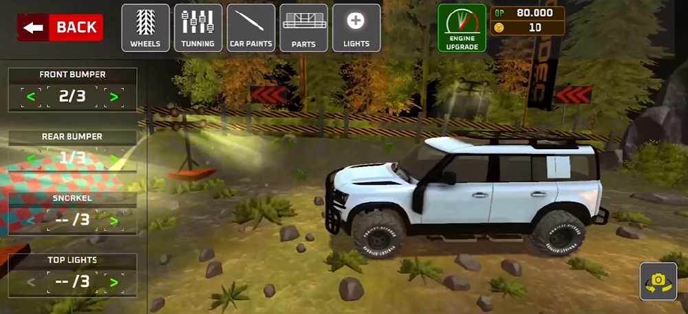 Change and upgrade car components in Project Offroad 3 MOD APK