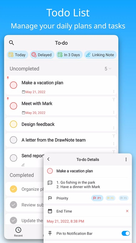 Organize and manage to-do lists scientifically in DrawNote MOD APK