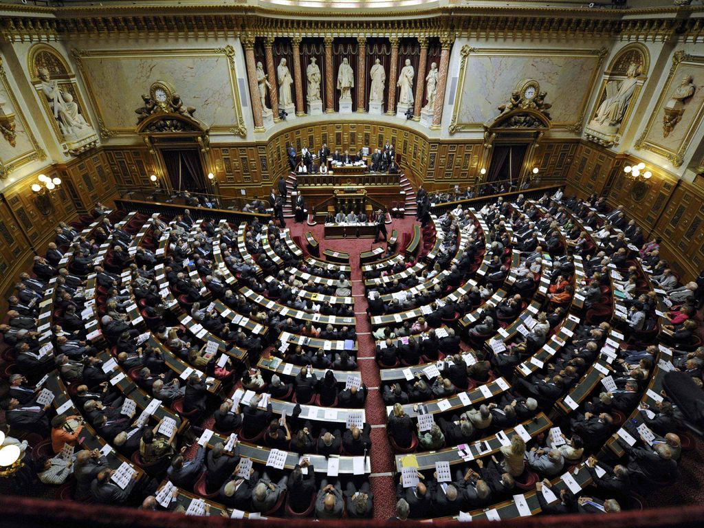 A general view of the French Senate which meets in a plenary session is seen as senators gather to vote for its new speaker in Paris October 1, 2011. After elections last Sunday, and for the first time since 1958, the right-dominated upper house swung to a left-wing majority as the body's membership underwent a major generational change of guard. REUTERS/Gonzalo Fuentes (FRANCE - Tags: POLITICS TPX IMAGES OF THE DAY)