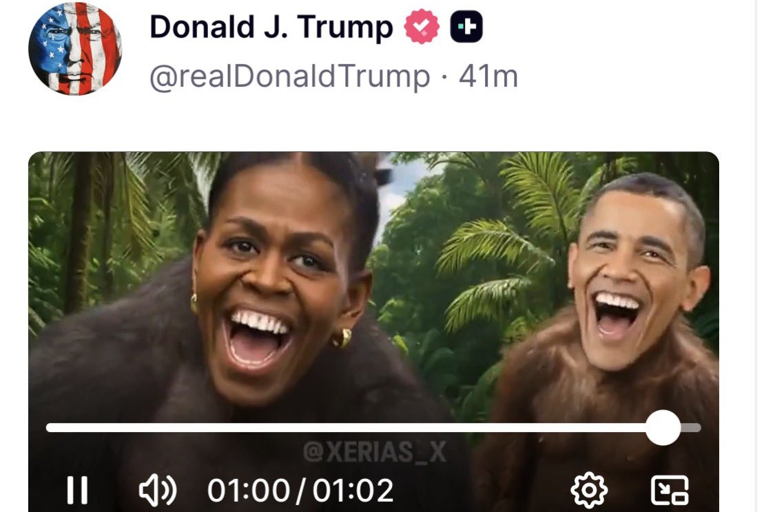 AI-generated video depicting ex-President Barack Obama and his wife, Michelle, as monkeys.