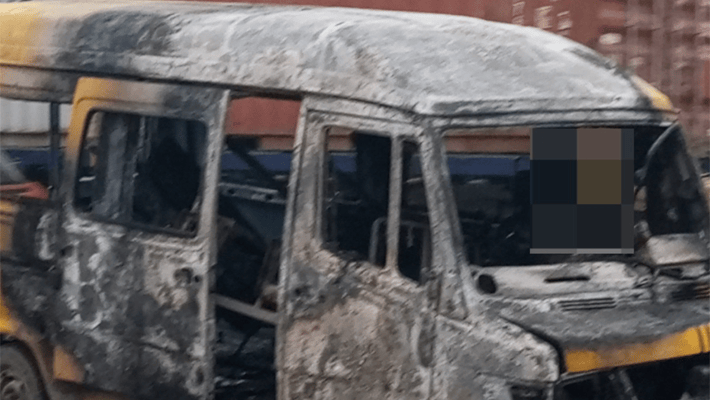 Burnt minibus in Lagos