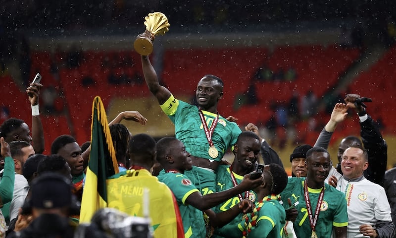 Senegal lifting trophy at AFCON 2025