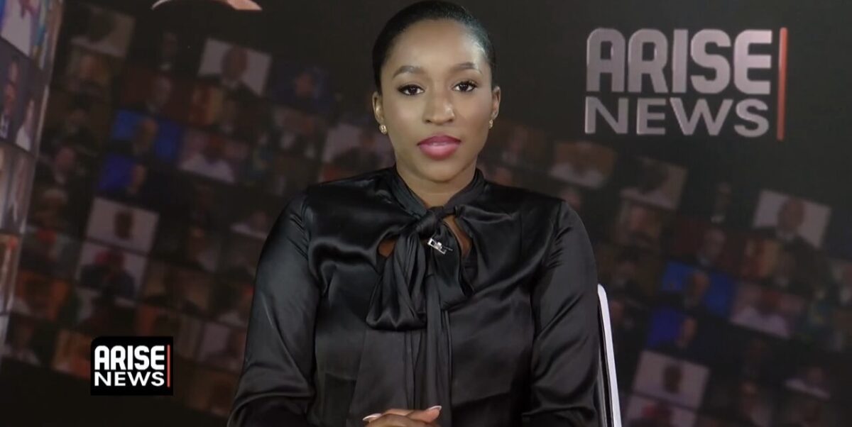 Somtochukwu Maduagwu with ARISE TV backdrop