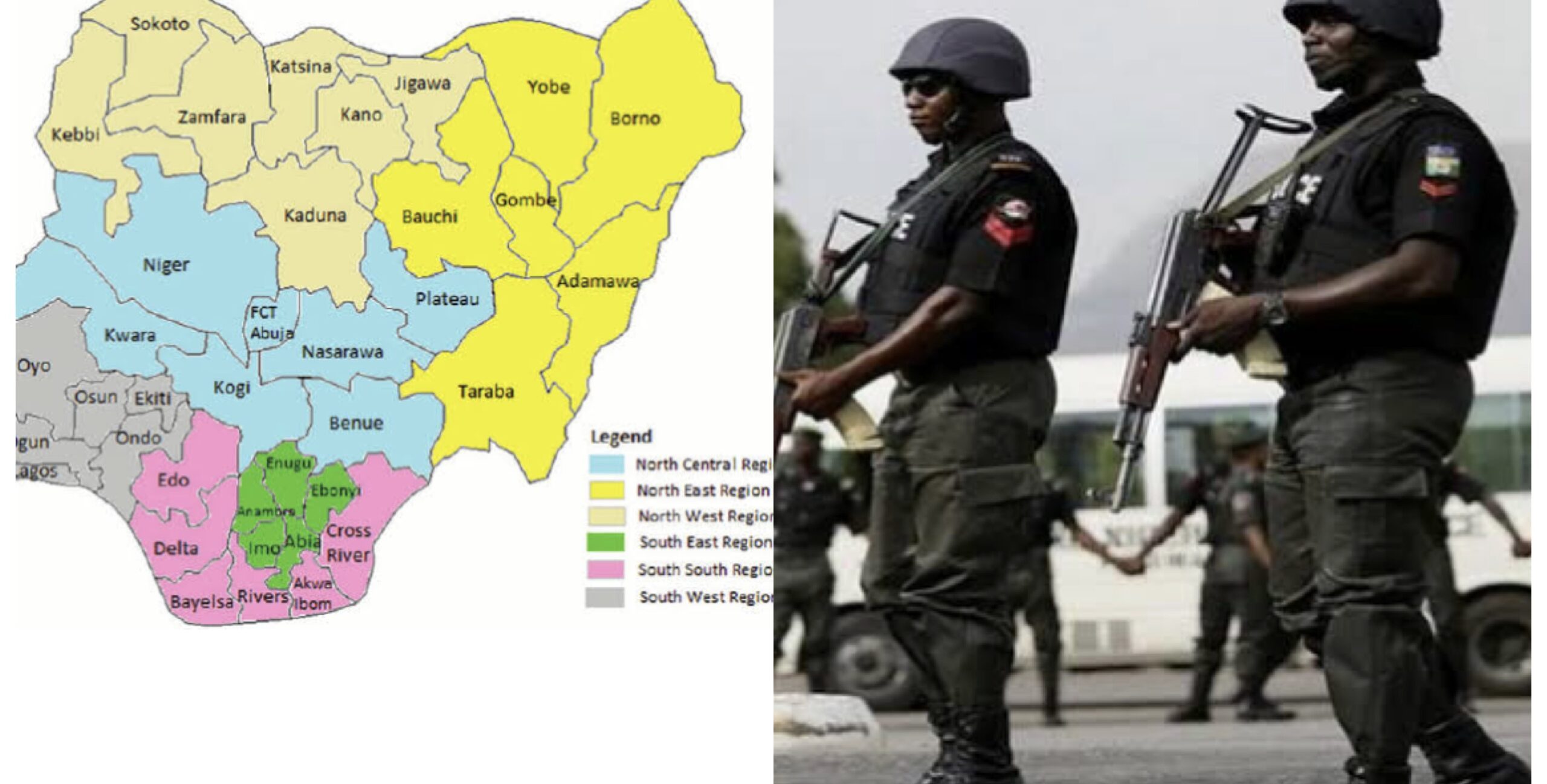 Nigeria map and police officers