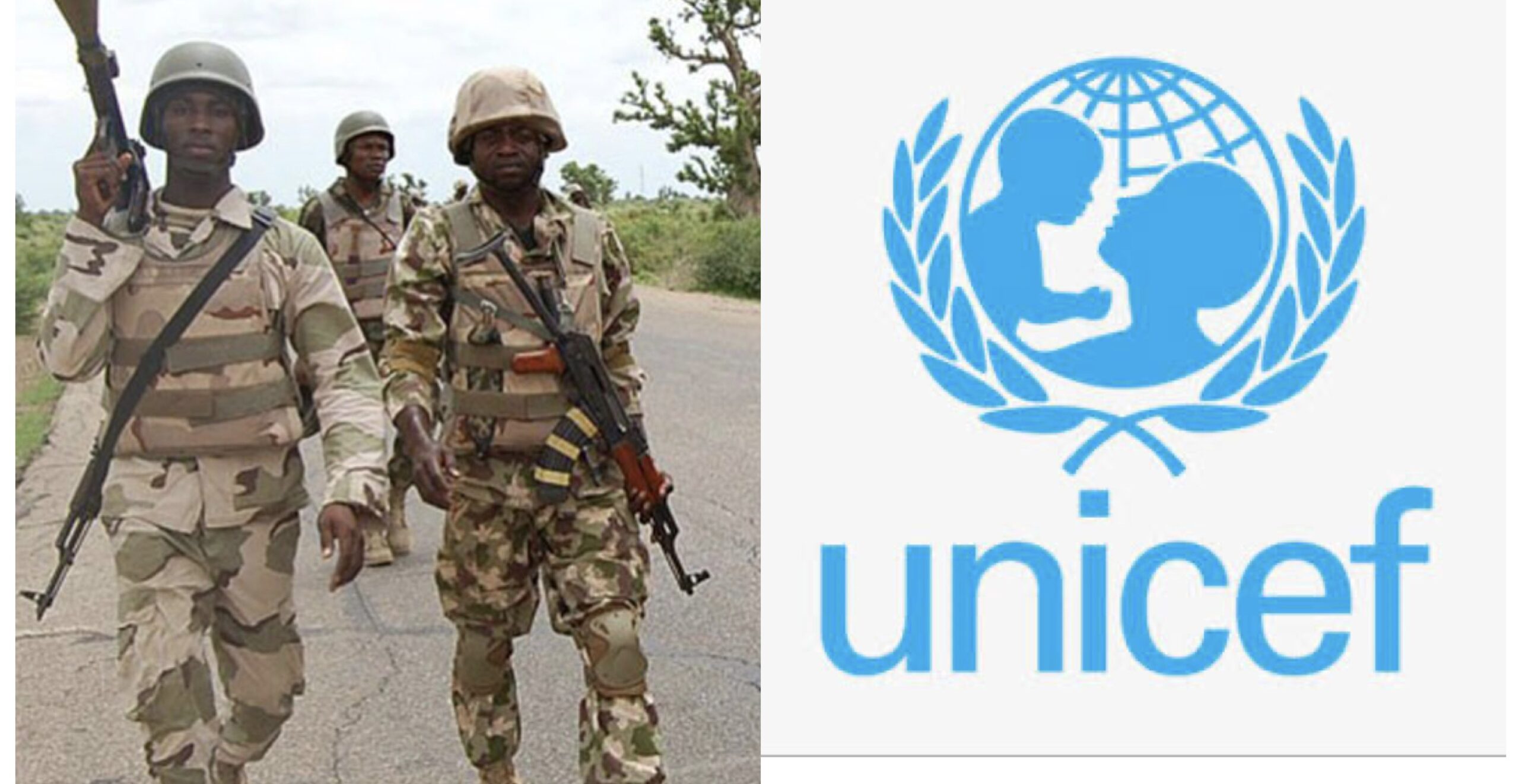 Troops and UNICEF logo