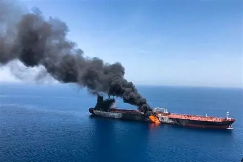 Oil tanker in flames
