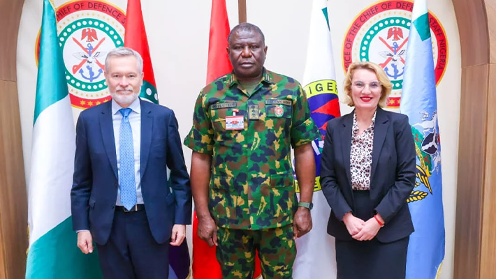 chief of defence staff, Olufemi Olatubosun Oluyede and EU ambassador to Nigeria and ECOWAS, Gautier Mignot