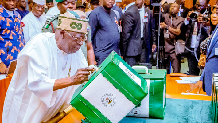 Tinubu with budget box
