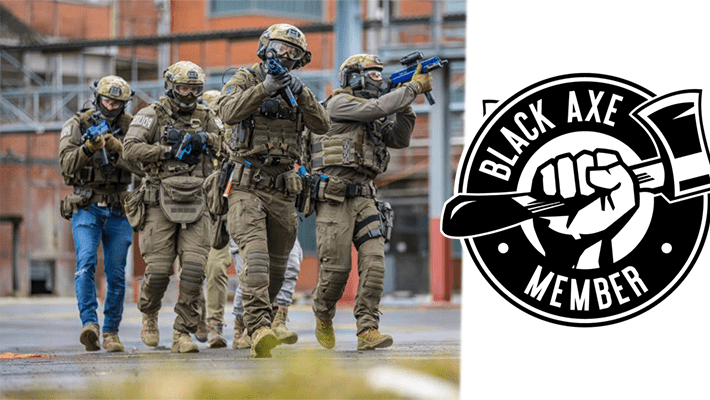 Europol operatives+Black Axe logo.