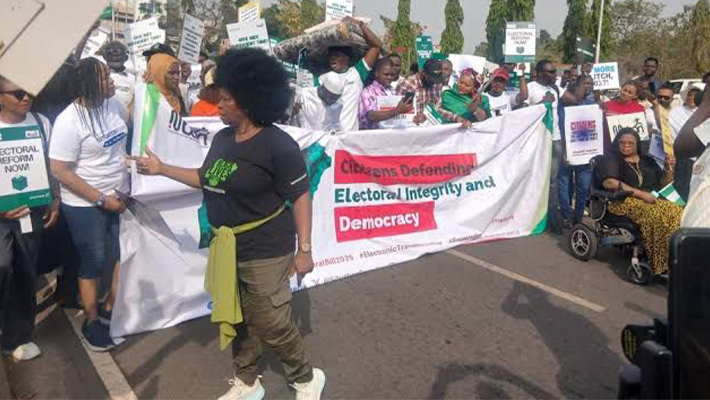 Protesters at the National Assembly over Electoral Act