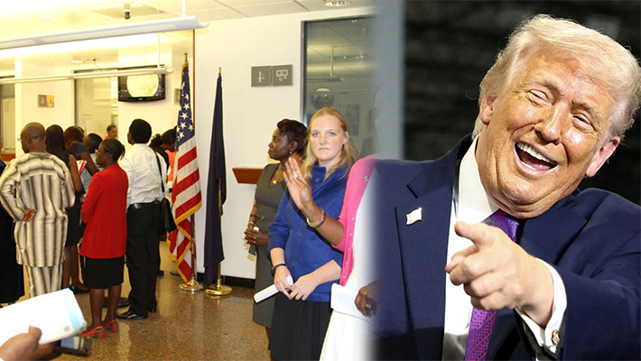 Nigerians queuing for visa at U.S. consulate in Lagos, Trump laughing