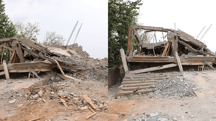 collapsed multi-story hotel building