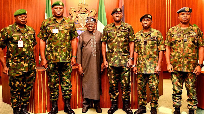 President Bola Tinubu and army officials