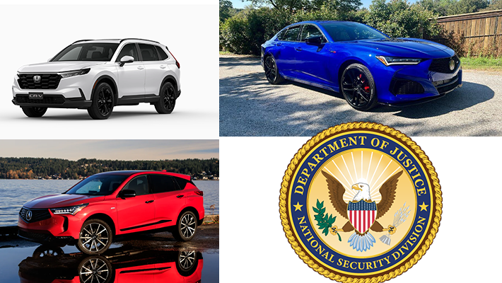 CRVs, Acura TLXs RDXs and officials with the DOJ emblem
