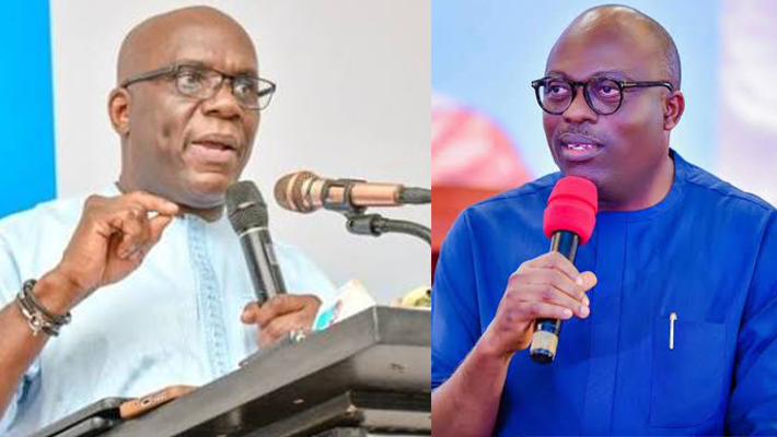 National Publicity Secretary of the All Progressives Congress (APC), Felix Morka and Rivers State Governor Siminalayi Fubara