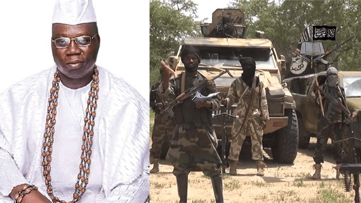 Gani Adams and masked armed terrorists.
