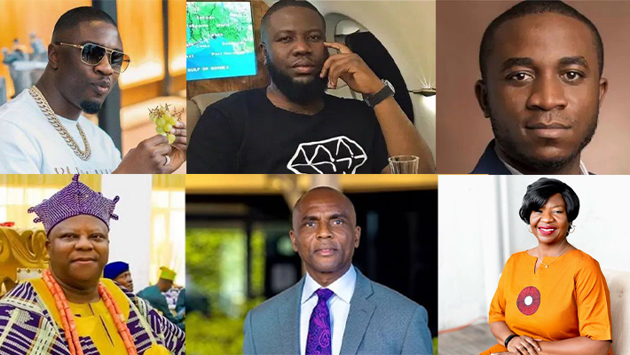 Mr Woodberry, Ramon 'Hushpuppi' Abbas, Invictus Obi, Oba Joseph Oloyede, the Apetu of Ipetumodu, ex-NNPC chief Paulinus Okoronkwo, Nkechy Ezeh