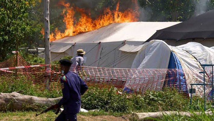 Ebola treatment centre on fire