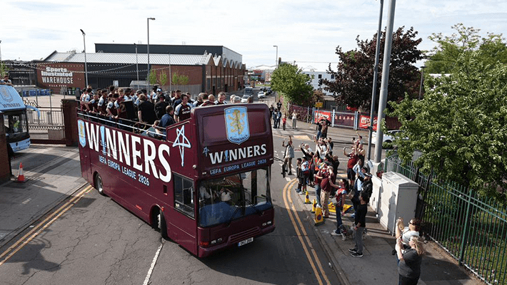 Aston Villa on victory parade bus