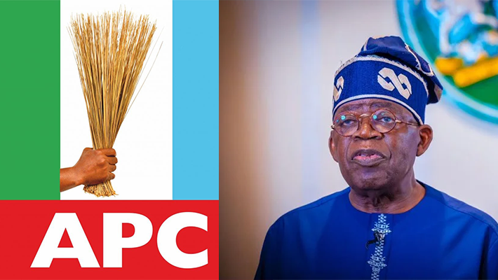 APC logo and President Tinubu.