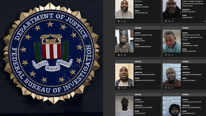 FBI logo and some of the Nigerians facing deportation