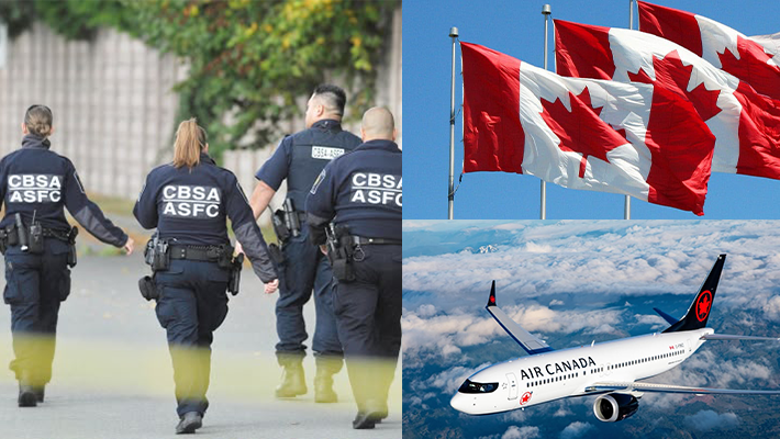 CBSA officers, Canada flag and Air Canada.