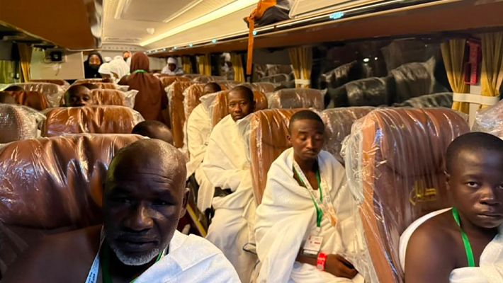 Pilgrims inside plane