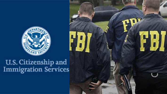 USCIS logo and FBI agents
