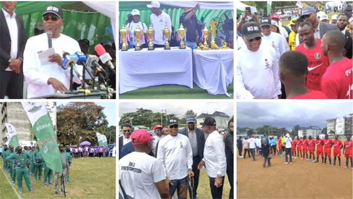 The Comptroller General of Customs with officers at Zone ‘A’ of the service during their grand finale of their inter command competition ​‌⁠​‍‍⁠⁠‌‍‌⁠⁠‍​‌​‌​