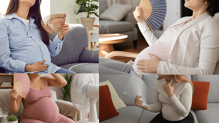 Pregnant women fanning themselves