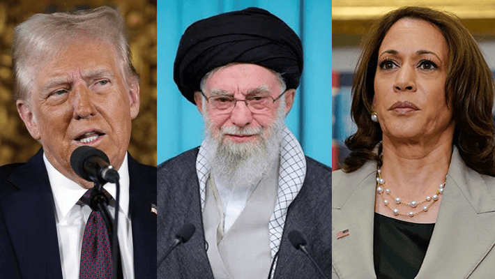 Donald Trump, Ali Khamenei and Kamala Harris