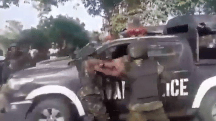Officers trading punches